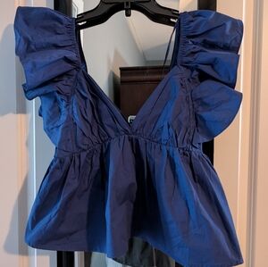 Super Cute Ruffled Navy Blue NWT Women's Medium Top